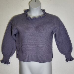 Madewell Ruffle Neck Lilac Pullover Sweater Cotton Merino Wool Blend size Large